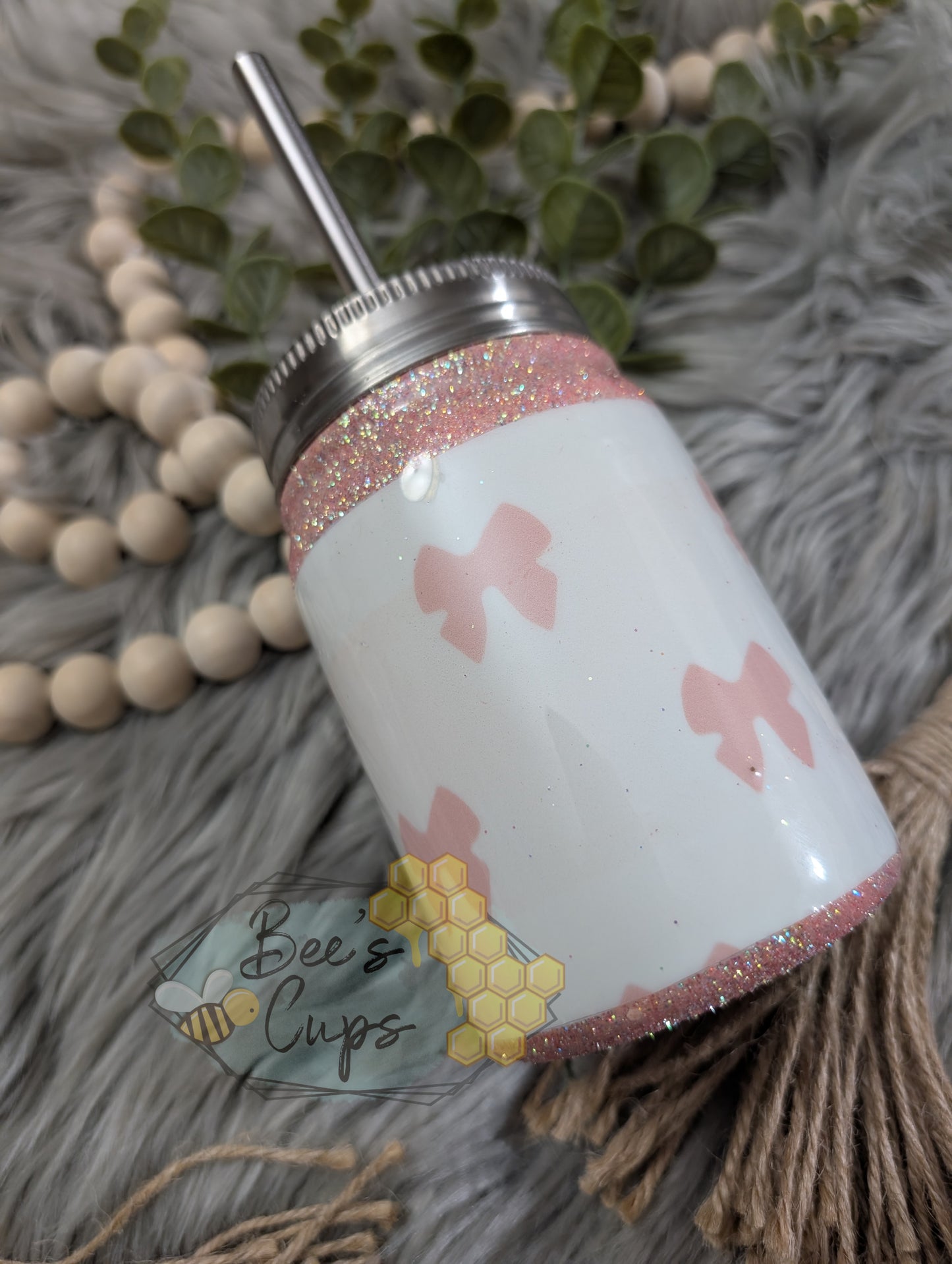Customizable Coquette Bows 12oz Mason Jar