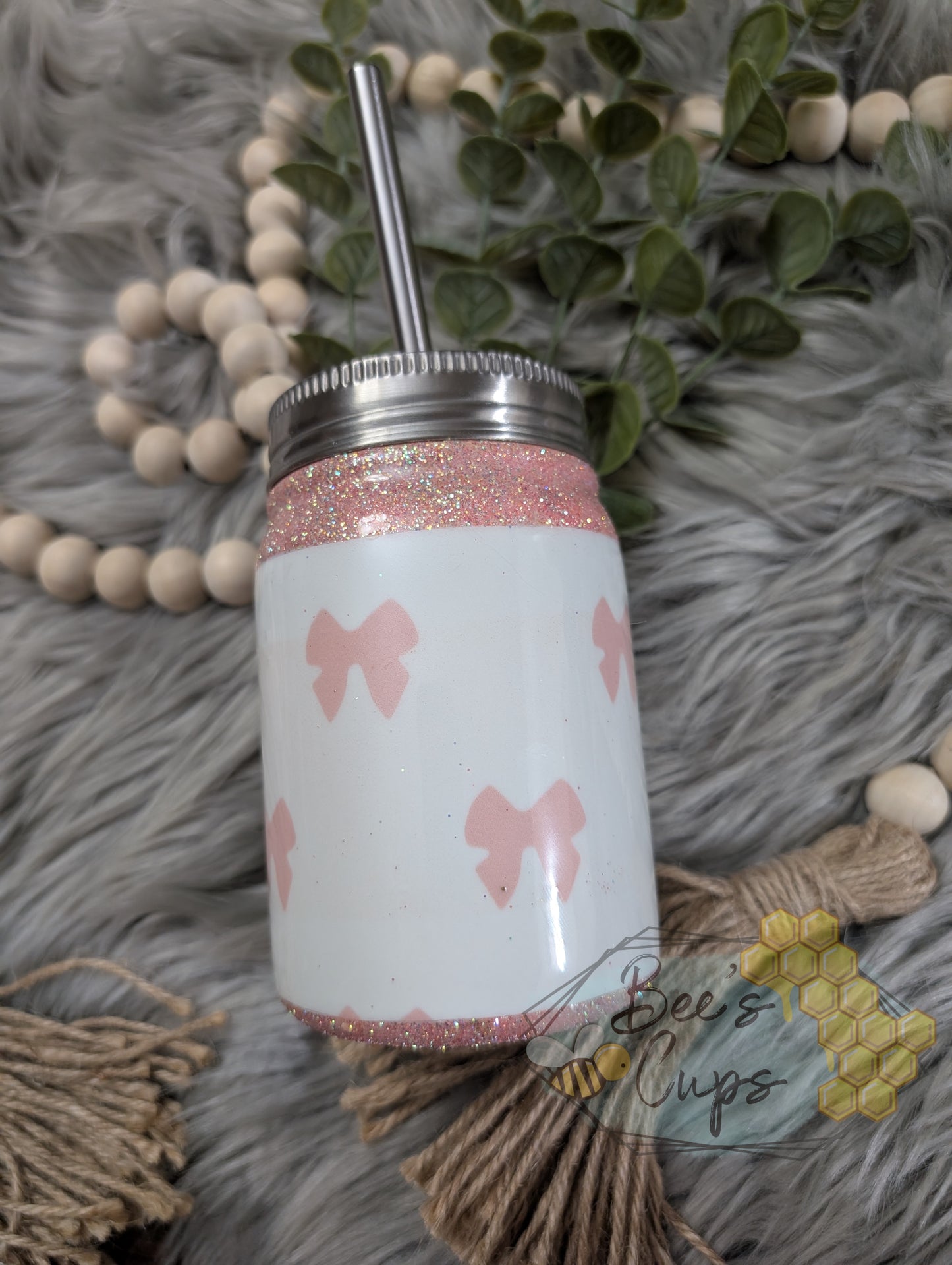 Customizable Coquette Bows 12oz Mason Jar