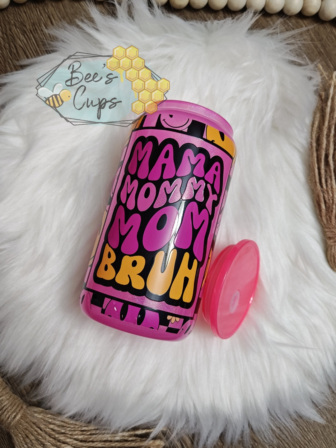 RTS 16oz Bruh Hot Pink Shimmer Glass Can
