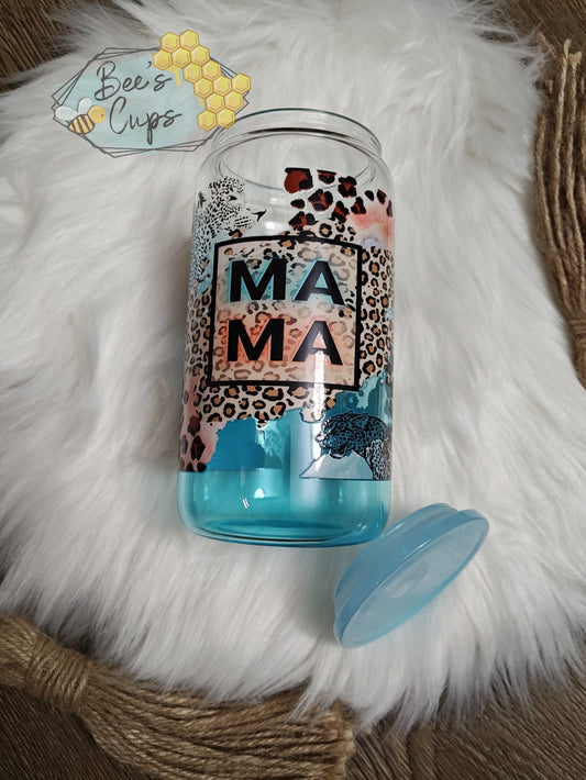 RTS 16oz Mama Blue Ombre Glass Can