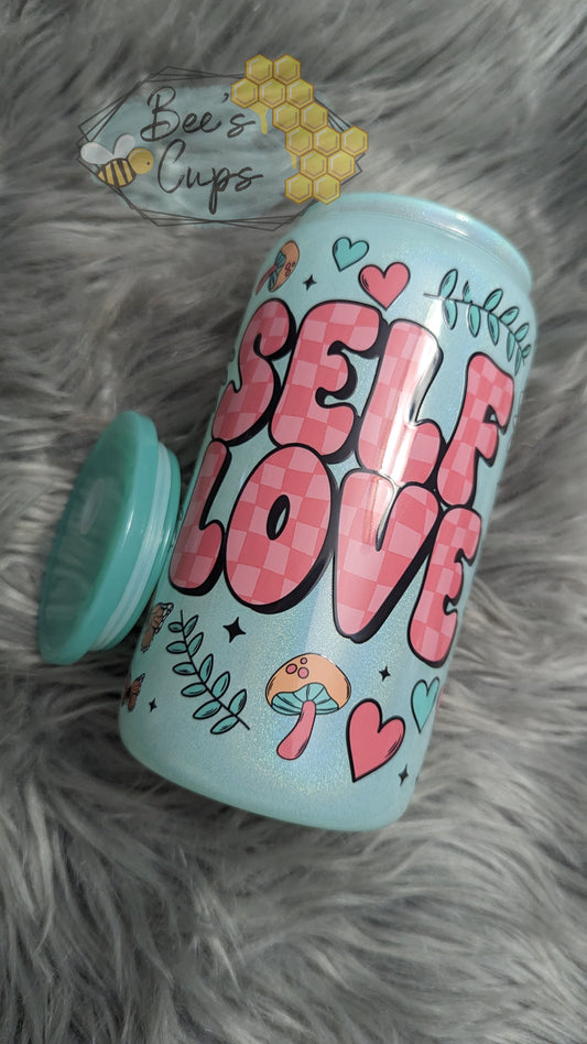 Self Love 16oz Mint Shimmer Glass Can RTS