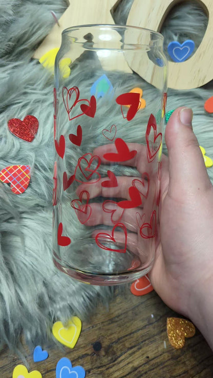 Sketched Hearts 20oz Glass Mug