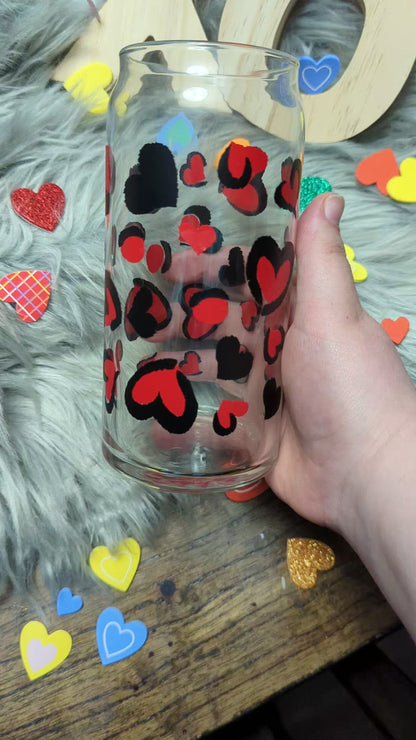 Leopard Hearts 20oz Glass Mug