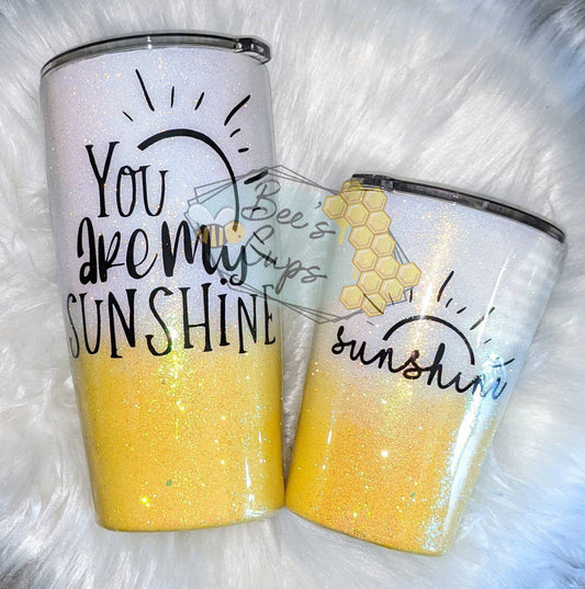 Mommy and Me Tumblers | You are my Sunshine Mother Daughter Cup Set | Matching Mother and Son Tumblers | Yellow and White Ombre Tumblers